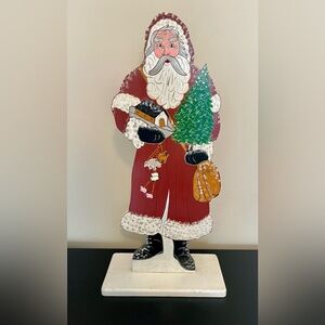 Vintage Hand Painted Primitive Folk Art Wooden Santa Claus Figure 23x11x5.5"